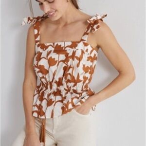 Anthropologie Brown and White Floral Blouse